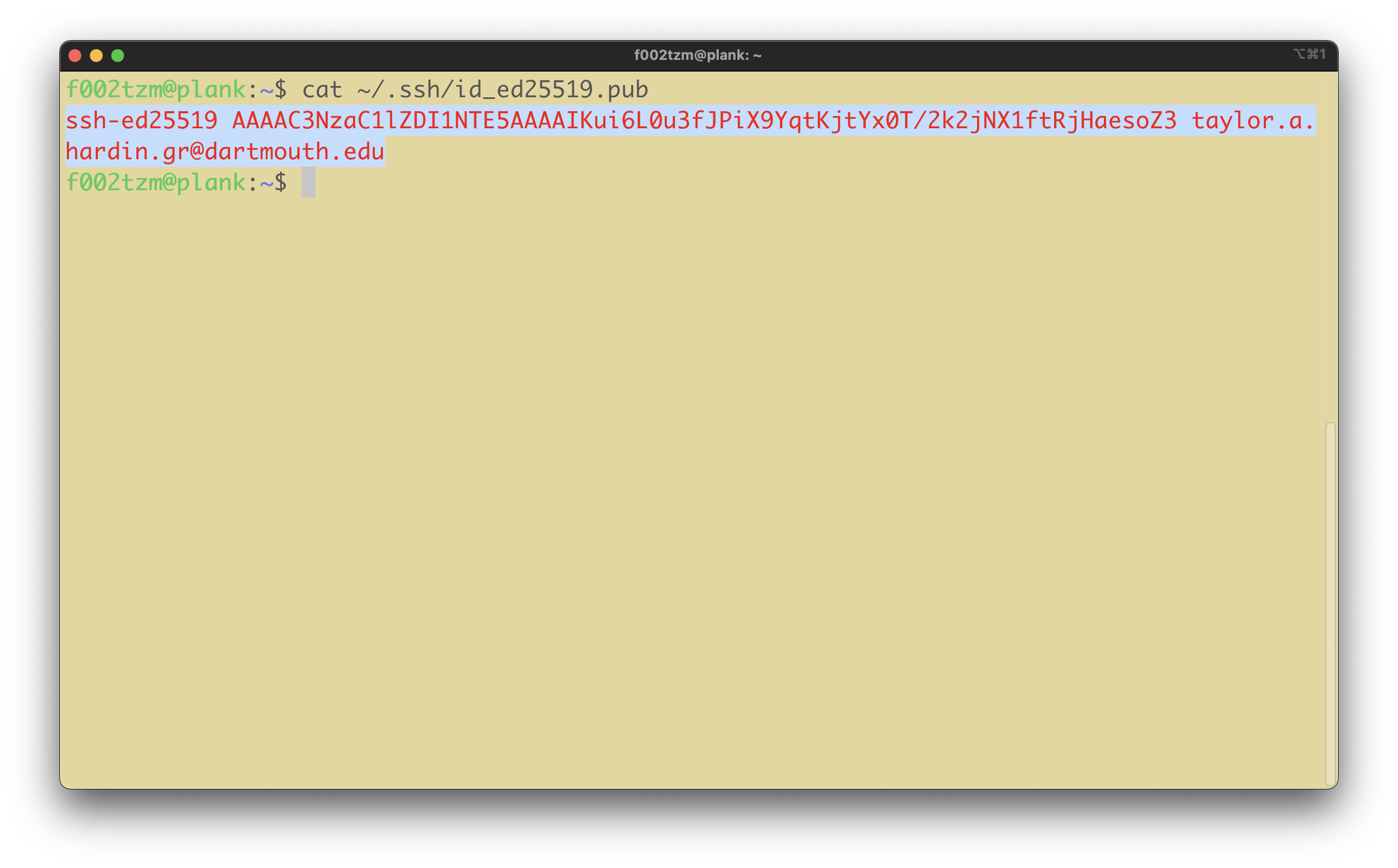 terminal output for printing the key file